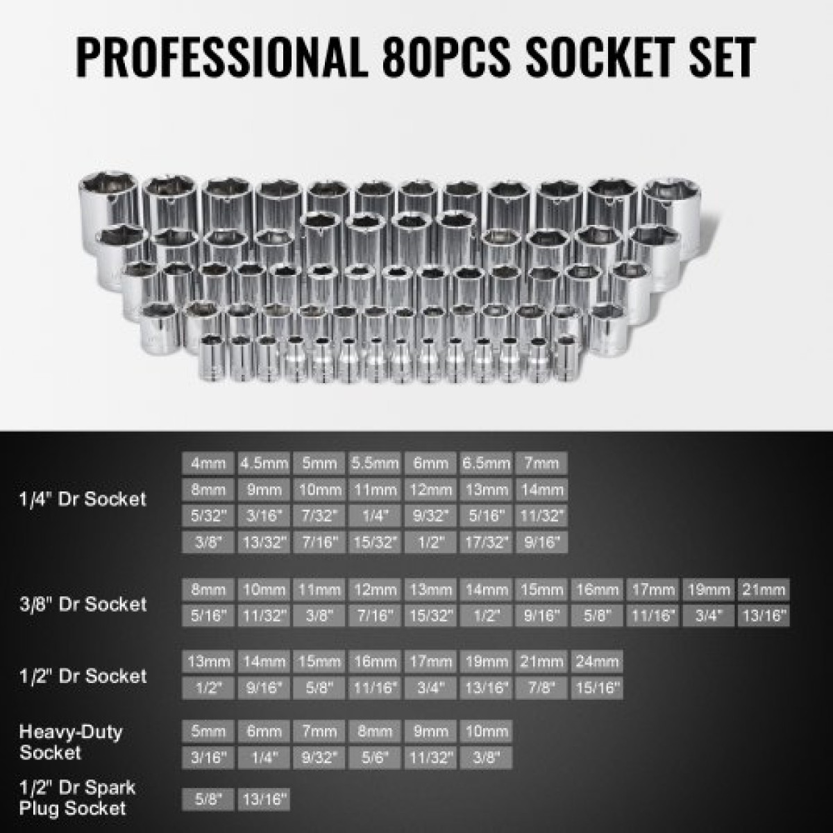 Σετ εργαλείων VEVOR 207-Piece Mechanics, Υποδοχές μετάδοσης κίνησης 1/4" 3/8" 1/2", SAE και Metric Mechanic Tool Kit με μύτες, κλειδιά, λαβή καστάνιας, αξεσουάρ και πλαστική θήκη αποθήκευσης, για επισκευή αυτοκινήτων