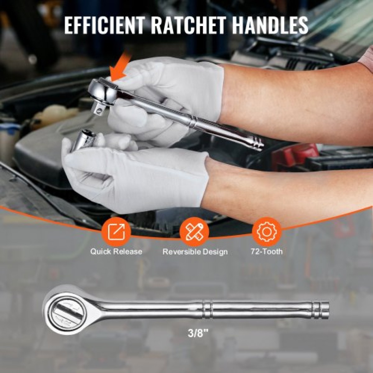 Σετ εργαλείων VEVOR 221-Piece Mechanics, Υποδοχές μετάδοσης κίνησης 1/4" και 3/8", SAE και Metric Mechanic Tool Kit με μύτες, κλειδιά, λαβή καστάνιας, αξεσουάρ και πλαστική θήκη αποθήκευσης, για επισκευή αυτοκινήτων