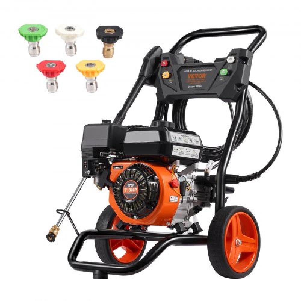VEVOR Gas Pressure Washer, 3400 PSI 2,6 GPM, Gas powered Pressure Washer 10L/min with aluminium Pump, Spray Gun and Extension Wand, 5 Nozzle set, for Cars, Fences, Homes, Driveways, Patios, Vertical