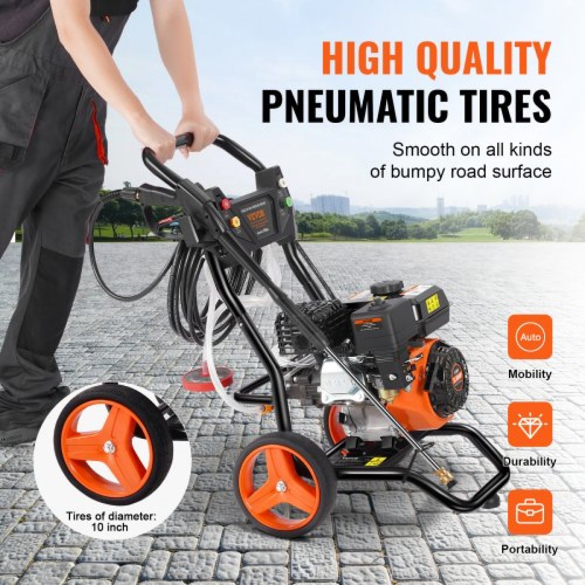 VEVOR Gas Pressure Washer, 3400 PSI 2,6 GPM, Gas powered Pressure Washer 10L/min with aluminium Pump, Spray Gun and Extension Wand, 5 Nozzle set, for Cars, Fences, Homes, Driveways, Patios, Vertical