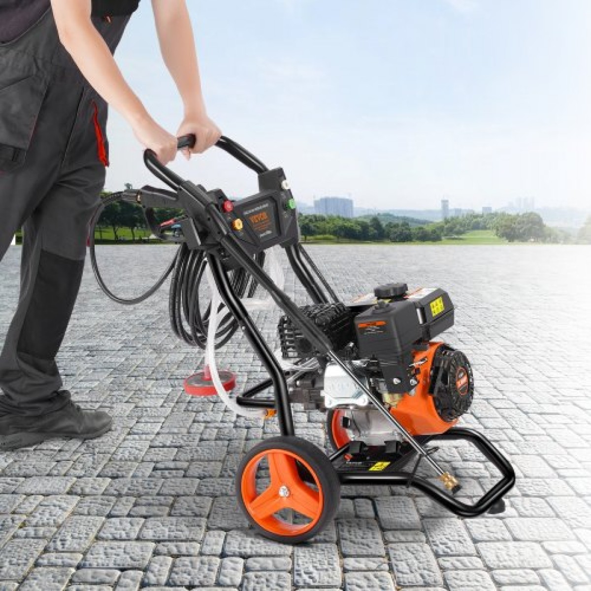 VEVOR Gas Pressure Washer, 3400 PSI 2,6 GPM, Gas powered Pressure Washer 10L/min with aluminium Pump, Spray Gun and Extension Wand, 5 Nozzle set, for Cars, Fences, Homes, Driveways, Patios, Vertical