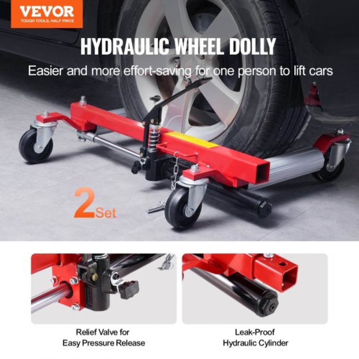 VEVOR Wheel Dolly, Max Capacity 1500 Lbs Car Dolly, Car Jack Dolly Lifter με περιστρεφόμενους τροχούς 360°, Heavy Duty Vehicle Positioning Hydraulic Tire Jack, for Vehicle Car Repair Moving, Σετ 2