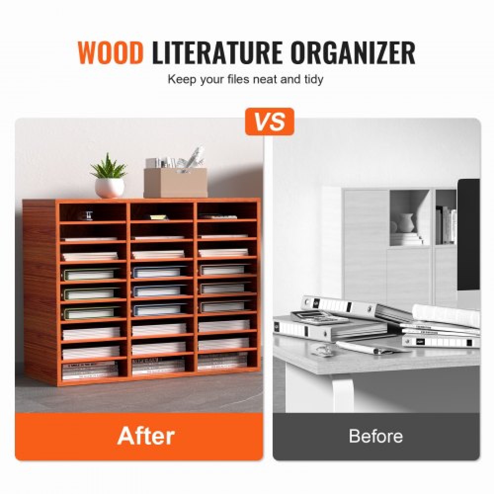 VEVOR 27 Compartments Wood Literature Organizer, Ρυθμιζόμενα ράφια, Medium Density Fiberboard Mail Center, Office Home School Storage για αρχεία, έγγραφα, χαρτιά, περιοδικά, καφέ