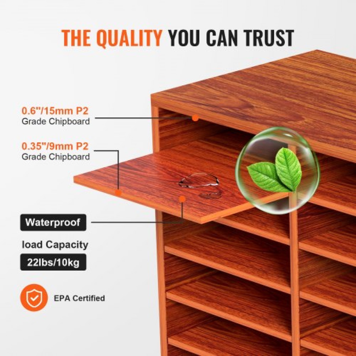 VEVOR 27 Compartments Wood Literature Organizer, Ρυθμιζόμενα ράφια, Medium Density Fiberboard Mail Center, Office Home School Storage για αρχεία, έγγραφα, χαρτιά, περιοδικά, καφέ