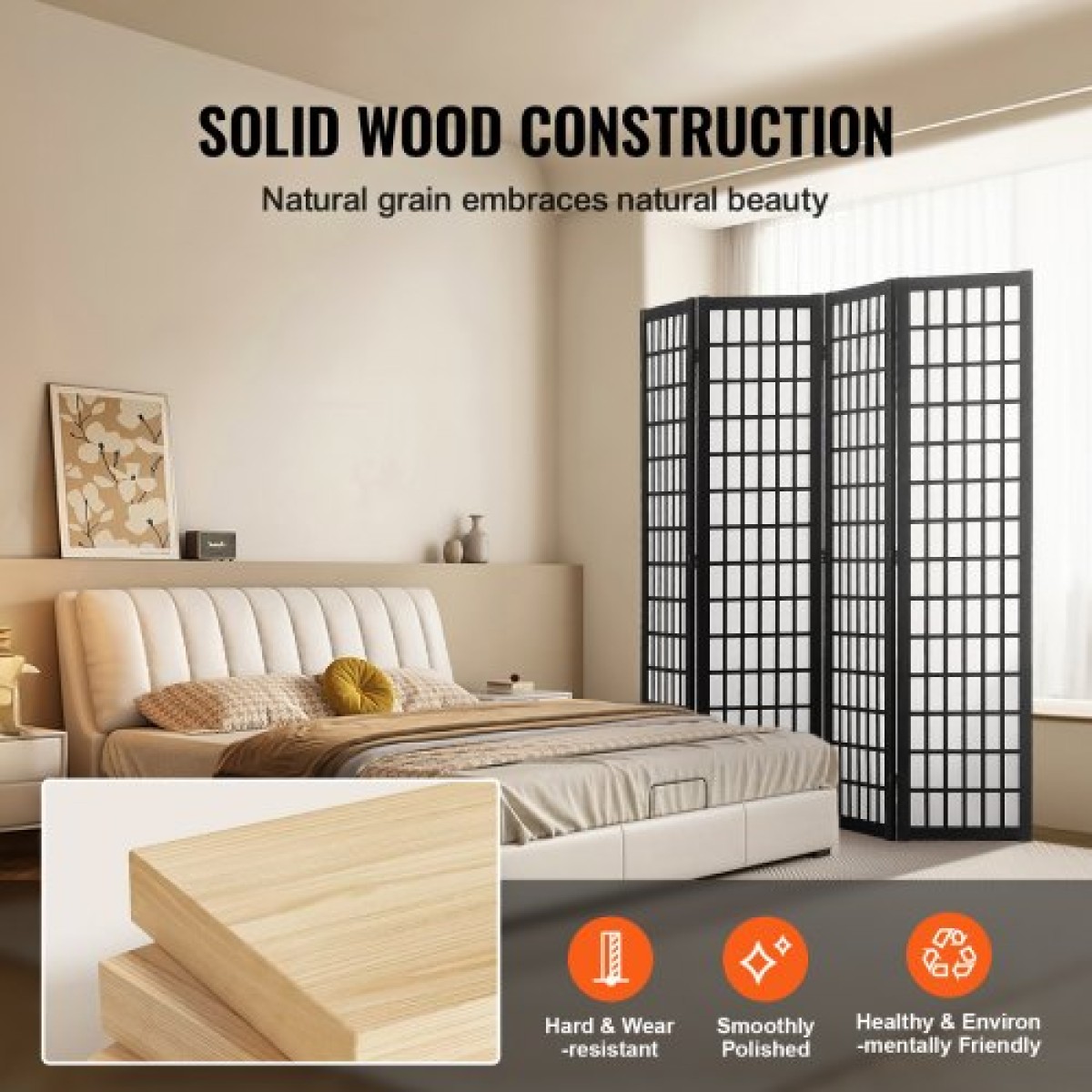 VEVOR Room Divider, 4 Panel Japanese Room Divider, Wood folding Privacy Screen Indoor, Japanese Partition Dividers Φορητές διακοσμητικές οθόνες, για διαχωρισμό δωματίων Home Office Εστιατόριο & Υπνοδωμάτιο