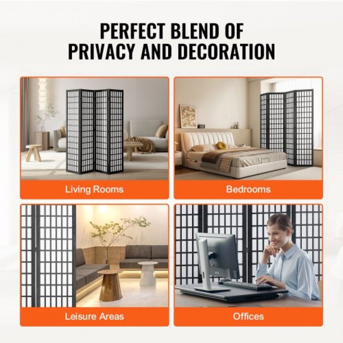 VEVOR Room Divider, 4 Panel Japanese Room Divider, Wood folding Privacy Screen Indoor, Japanese Partition Dividers Φορητές διακοσμητικές οθόνες, για διαχωρισμό δωματίων Home Office Εστιατόριο & Υπνοδωμάτιο
