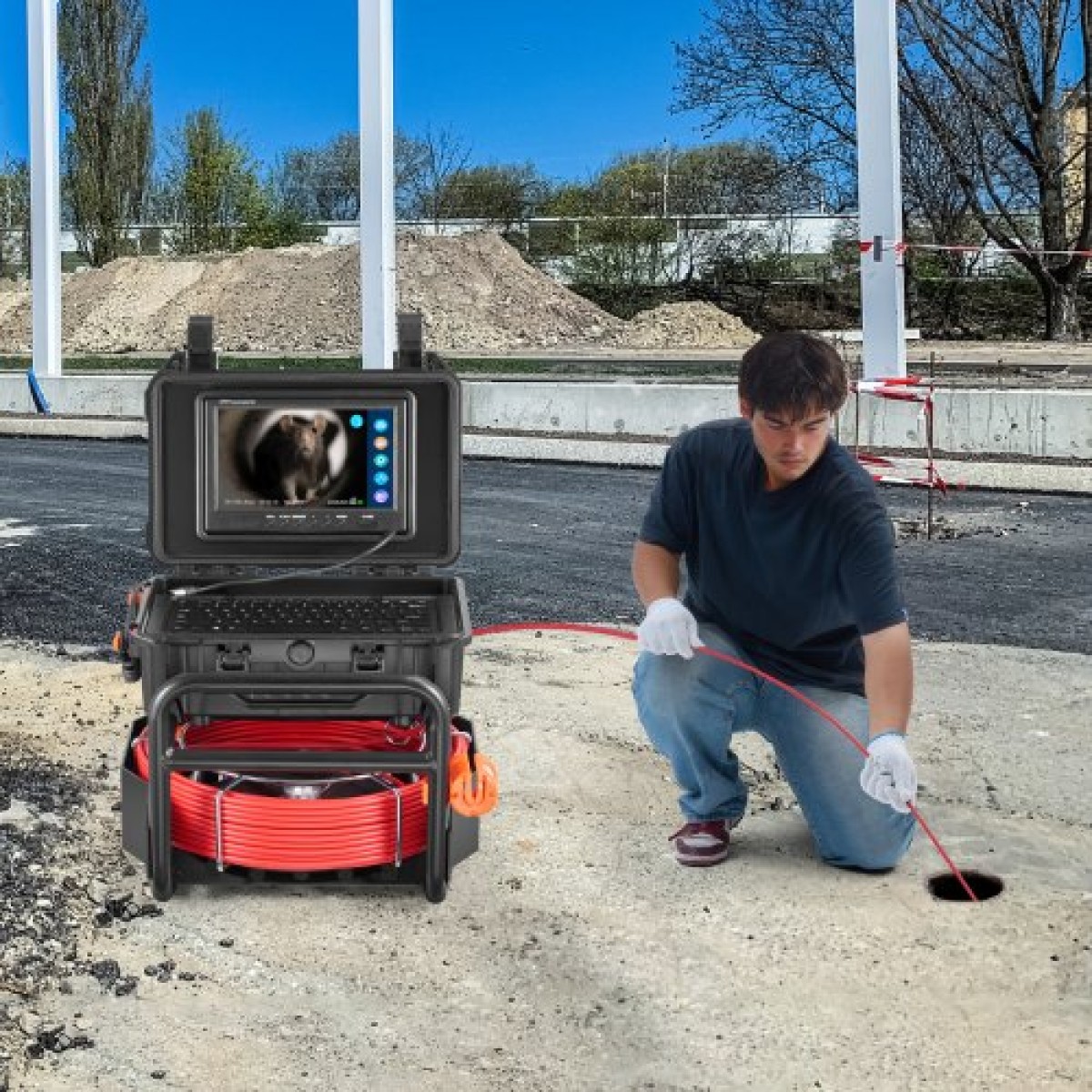 VEVOR Sewer Camera, 165 ft/50m, Αυτοεπιπεδούμενη κάμερα αποστράγγισης με πομπό 512 Hz, μετρητής απόστασης, 9" Screen 1080P HD Snake Plumbing Camera with Lights-12 LED & Card 32GB for Duct Pipe