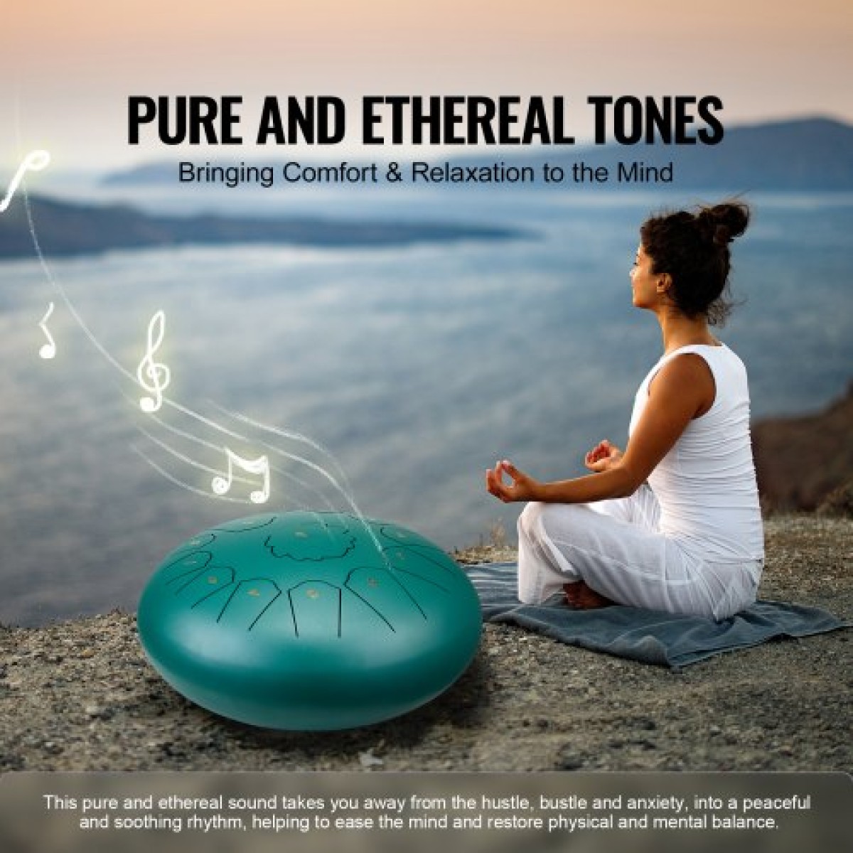 VEVOR Steel Tongue Drum, 12 in & 13 Notes, C Major Steel Drum for Outside Garden, with 2 Mallets & Carry Bag, Hand Pan Drum Drum Percussion Instrument for Meditation Musical Education Yoga, Green