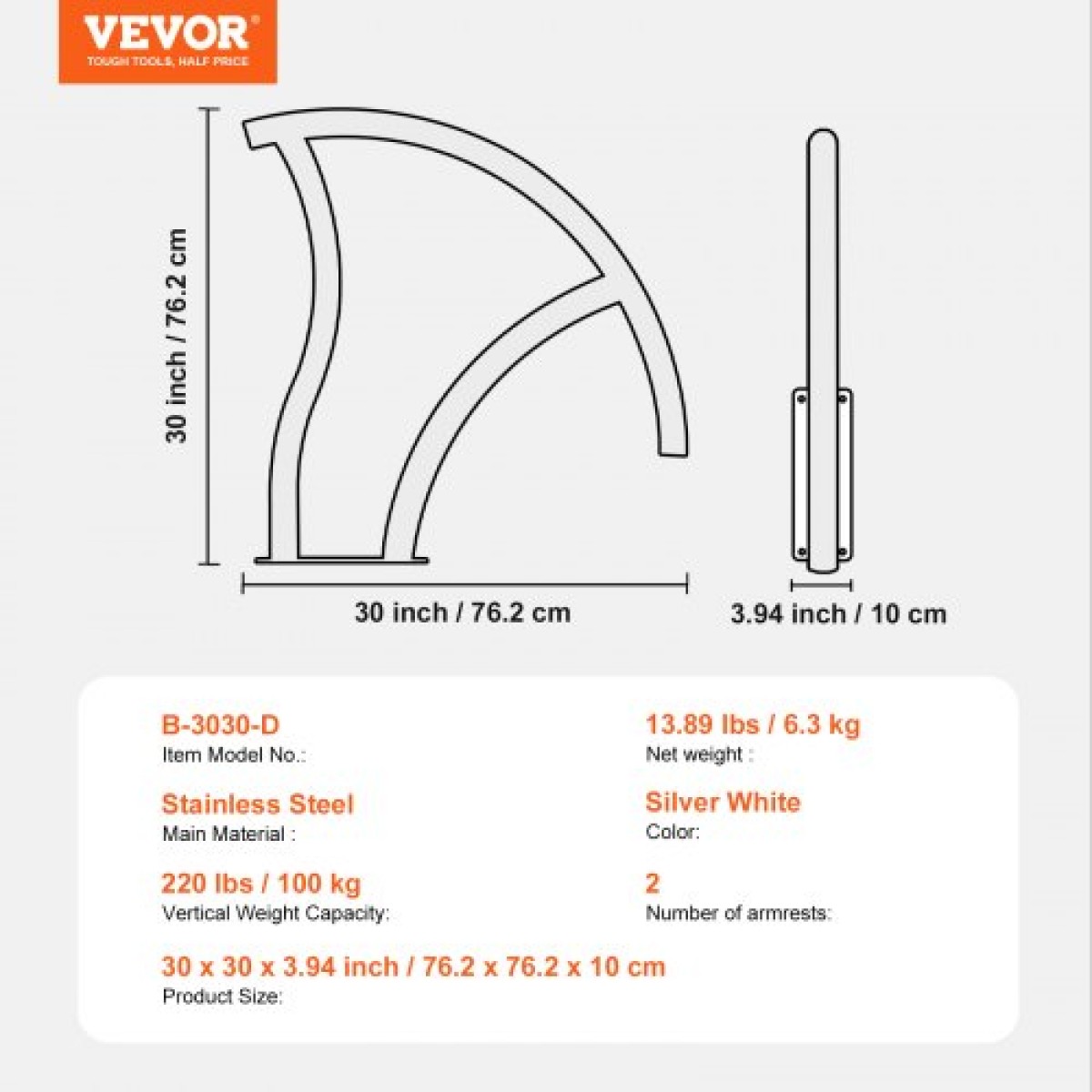 Κουπαστή πισίνας VEVOR, 2 ΤΕΜ 30x30 σε κιγκλίδωμα πισίνας, ανοξείδωτο ατσάλι με βάση για εσωτερικές/εξωτερικές πισίνες, κιγκλίδωμα ασφαλείας πισίνας για καταστρώματα, αντισκωριακή λαβή με κάλυμμα λαβής και αξεσουάρ για σπα