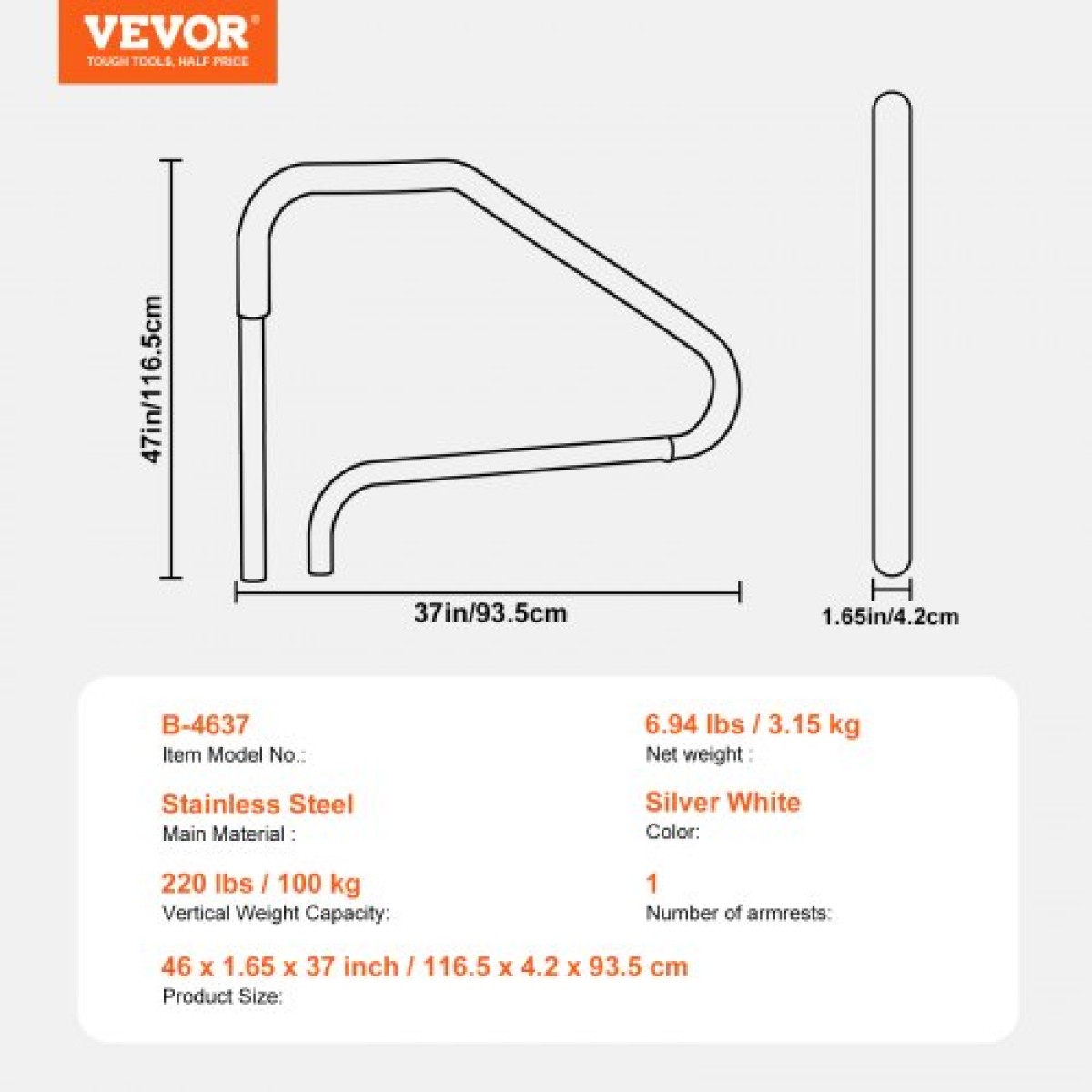Κουπαστή πισίνας VEVOR, κιγκλίδωμα πισίνας 46 x 37 ιντσών, ανοξείδωτο ατσάλι (προκατασκευασμένο) για εσωτερικές/εξωτερικές πισίνες, κιγκλίδωμα πισίνας για καταστρώματα, αντιοξειδωτική λαβή με μπλε κάλυμμα λαβής και αξεσουάρ για σπα