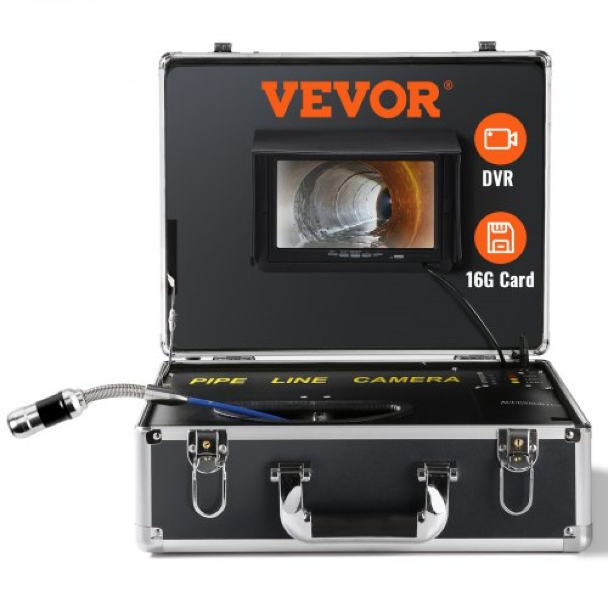 VEVOR Sewer Camera, 165 ft/50 m, 7" Screen Pipeline Inspection Camera με λειτουργία DVR, αδιάβροχη κάμερα IP68, ρυθμιζόμενη LED 12 τμχ, με κάρτα SD 16 GB για γραμμή αποχέτευσης, υδραυλικές εγκαταστάσεις σωλήνων αποστράγγισης
