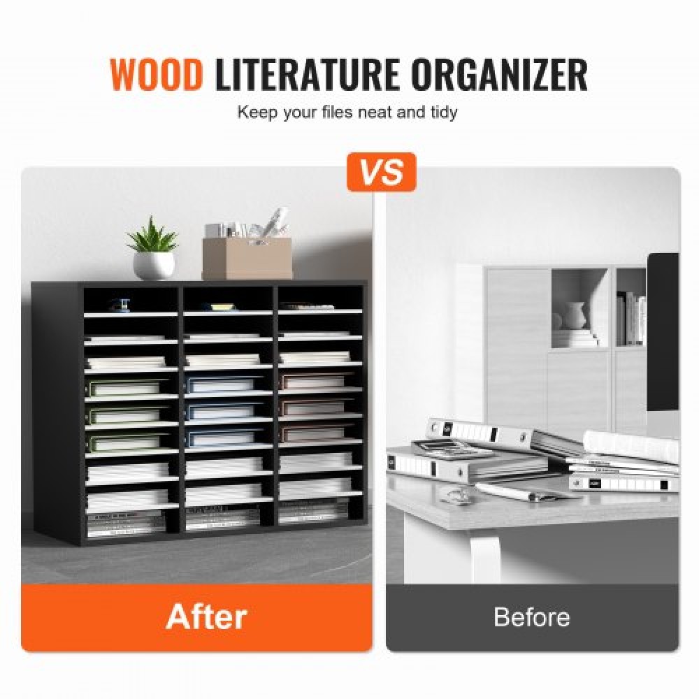 VEVOR 27 Compartments Wood Literature Organizer, Ρυθμιζόμενα ράφια, Κέντρο αλληλογραφίας από ινοσανίδες μεσαίας πυκνότητας, Office Home School Storage για αρχεία, έγγραφα, χαρτιά, περιοδικά, μαύρο+λευκό