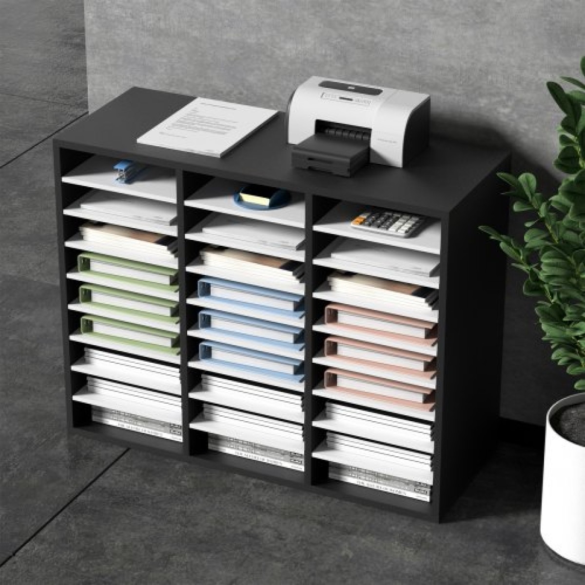 VEVOR 27 Compartments Wood Literature Organizer, Ρυθμιζόμενα ράφια, Κέντρο αλληλογραφίας από ινοσανίδες μεσαίας πυκνότητας, Office Home School Storage για αρχεία, έγγραφα, χαρτιά, περιοδικά, μαύρο+λευκό