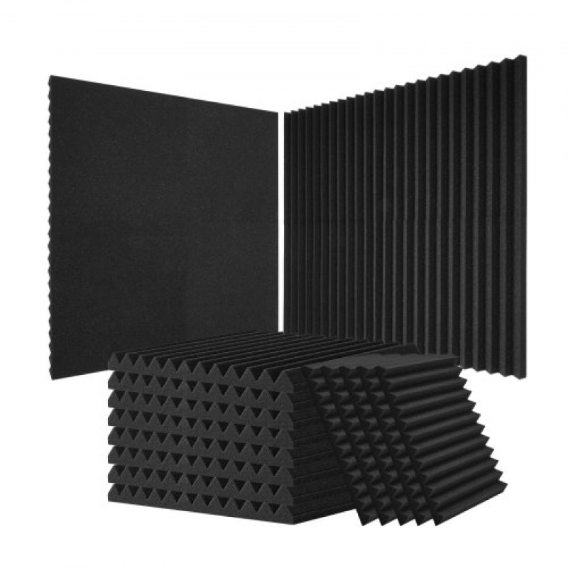 Πάνελ VEVOR Acoustic Foam, 80 Pack 12 x 12 x 1 ίντσες, Ηχομονωτικά πάνελ τοίχου υψηλής πυκνότητας, πάνελ απορρόφησης ήχου για τοίχο και οροφή στούντιο, μαύρο
