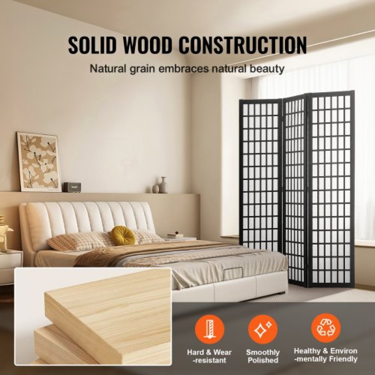 VEVOR Room Divider, 3 Panel Japanese Room Divider, Wood folding Privacy Screen Indoor, Japanese Partition Dividers Φορητές διακοσμητικές οθόνες, για Διαχωρισμό Δωματίων Οικιακό Εστιατόριο & Υπνοδωμάτιο