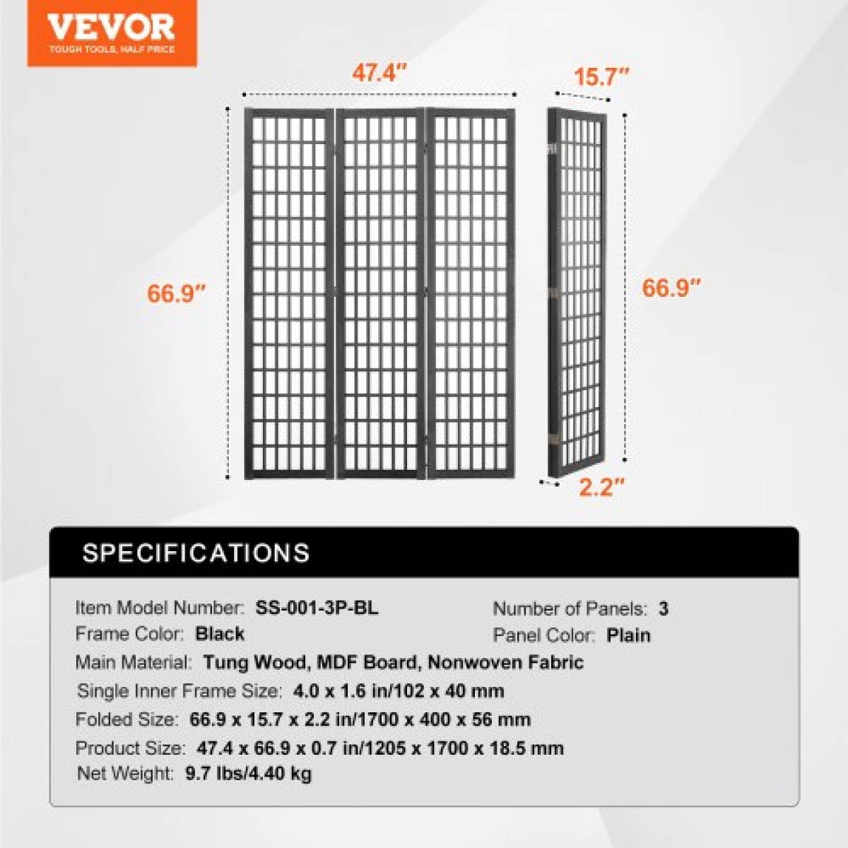 VEVOR Room Divider, 3 Panel Japanese Room Divider, Wood folding Privacy Screen Indoor, Japanese Partition Dividers Φορητές διακοσμητικές οθόνες, για Διαχωρισμό Δωματίων Οικιακό Εστιατόριο & Υπνοδωμάτιο