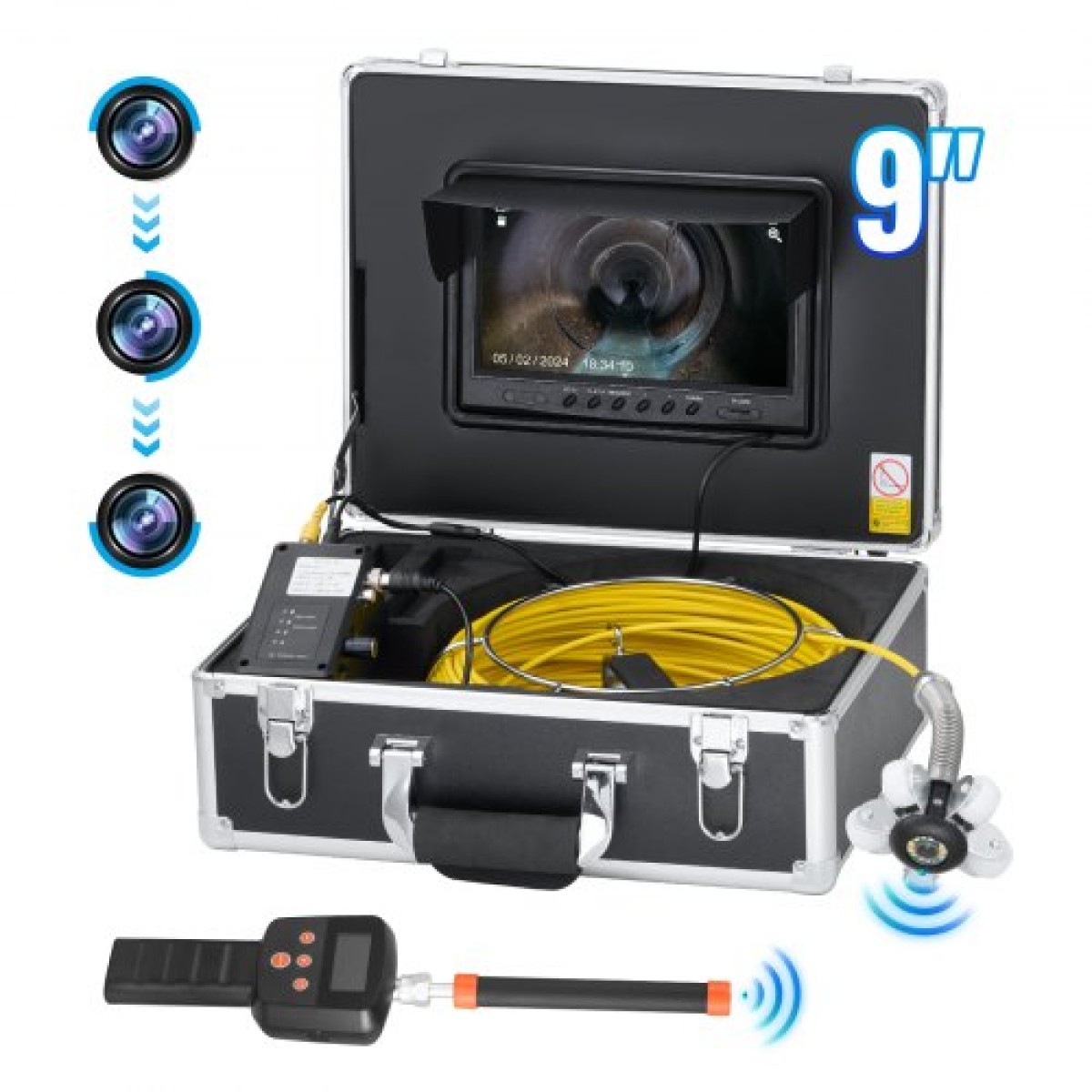 VEVOR Sewer Camera με 512Hz Locator, 165 ft/50 m, Drain Inspection Camera 9" με αυτοεπιπεδούμενη, 36X Zoom, Υδραυλική κάμερα με φώτα-12 LED, κάρτα 32GB, IP68 Waterproof Snake Camera for Duct Pipe