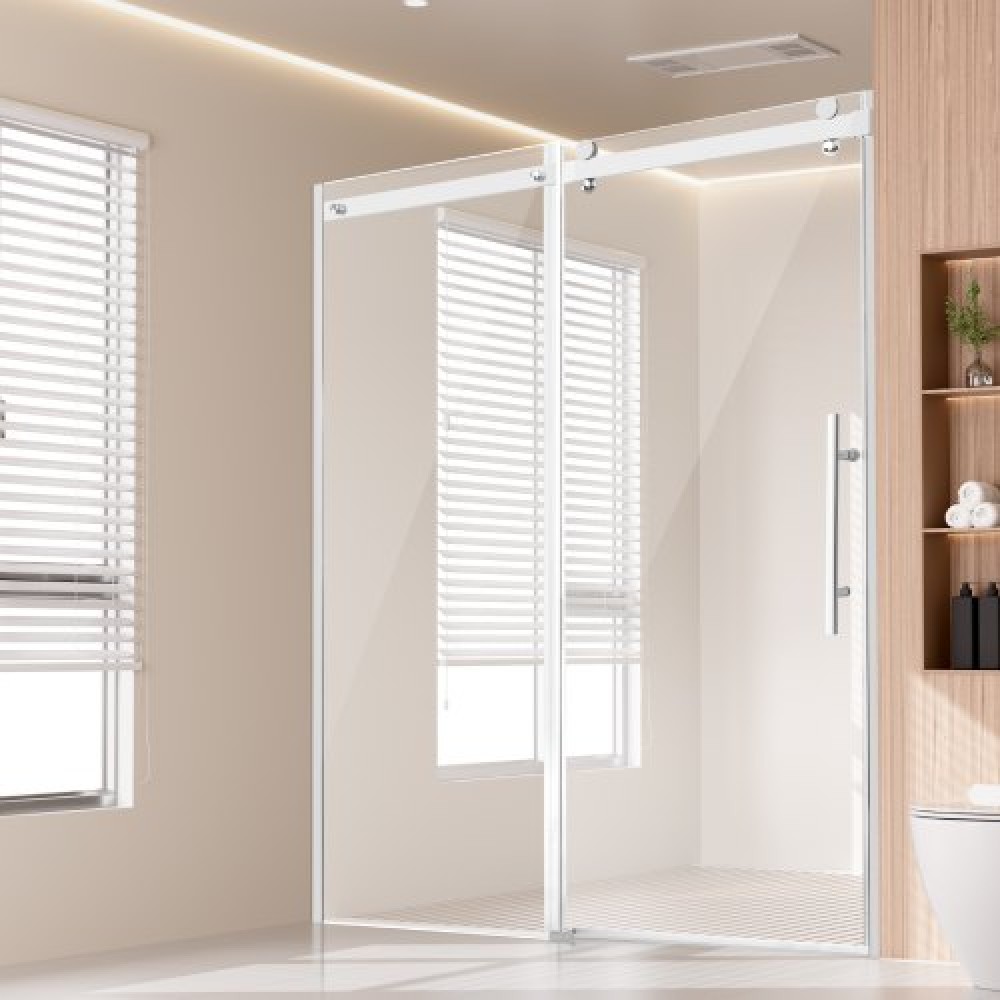 Πόρτα ντους χωρίς πλαίσιο VEVOR, 58-59" Π x 75" Υ, Συρόμενη γυάλινη πόρτα ντουζιέρας με διαφανές σκληρυμένο γυαλί SGCC 5/16" (8 χιλιοστά), αδιάβροχο αδιάβροχο NANO Ανθεκτικό στους λεκέδες με υλικό από ανοξείδωτο χάλυβα, χρώμιο