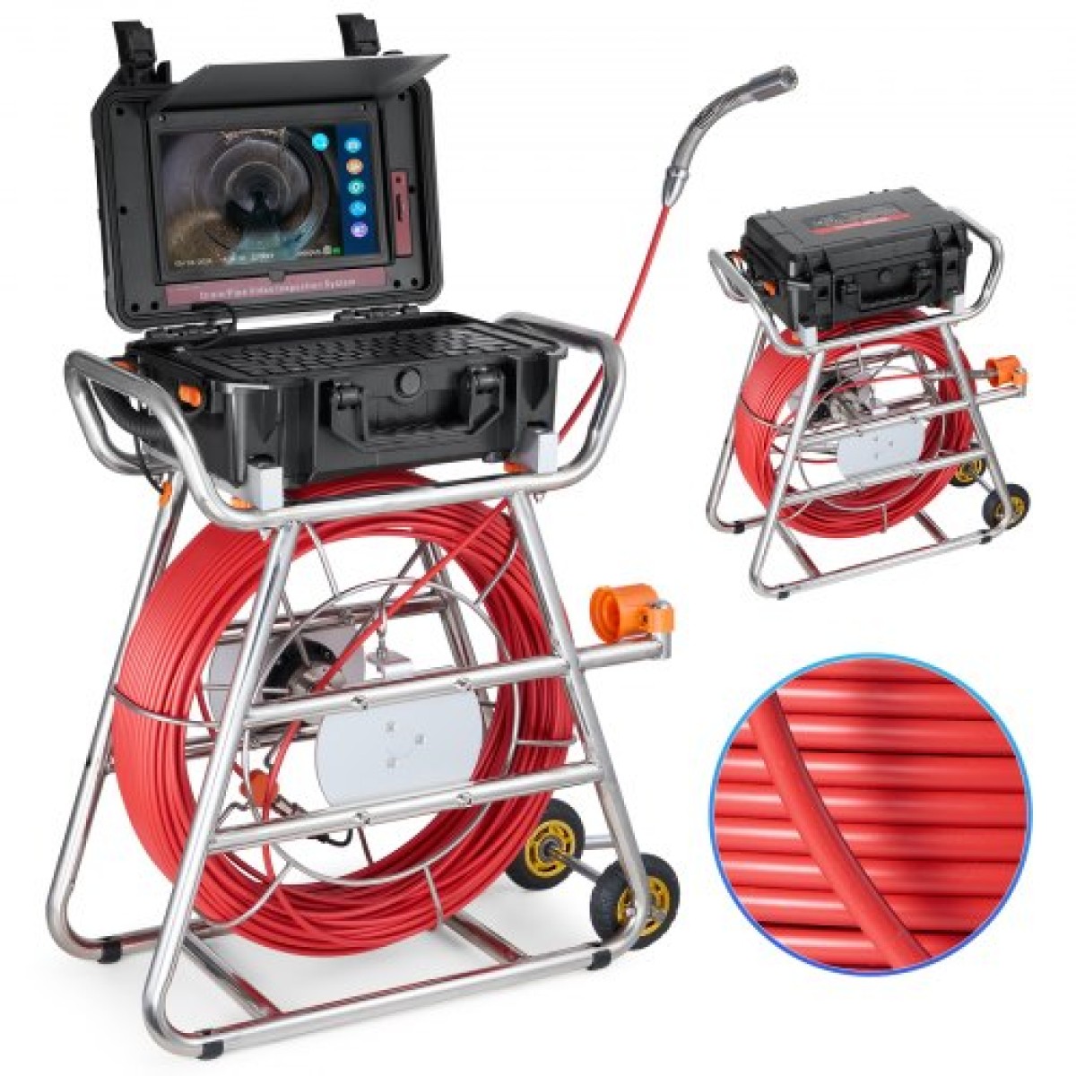 VEVOR Sewer Camera, 328 ft/100m, Αυτοεπιπεδούμενη κάμερα αποστράγγισης με οθόνη αφής 10,1", πομπός 512 Hz & μετρητής απόστασης, IP67 Snake υδραυλική κάμερα με φώτα-12 LED, κάρτα 32 GB για σωλήνα αγωγού