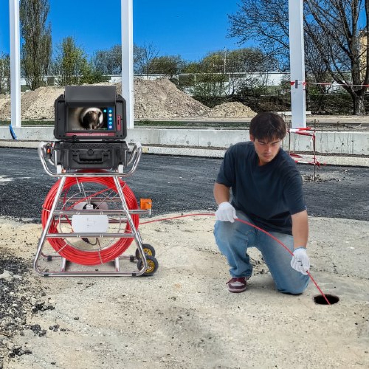 VEVOR Sewer Camera, 328 ft/100m, Αυτοεπιπεδούμενη κάμερα αποστράγγισης με οθόνη αφής 10,1", πομπός 512 Hz & μετρητής απόστασης, IP67 Snake υδραυλική κάμερα με φώτα-12 LED, κάρτα 32 GB για σωλήνα αγωγού
