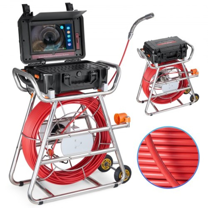 VEVOR Sewer Camera, 328 ft/100m, Αυτοεπιπεδούμενη κάμερα αποστράγγισης με οθόνη αφής 10,1", πομπός 512 Hz & μετρητής απόστασης, IP67 Snake υδραυλική κάμερα με φώτα-12 LED, κάρτα 32 GB για σωλήνα αγωγού