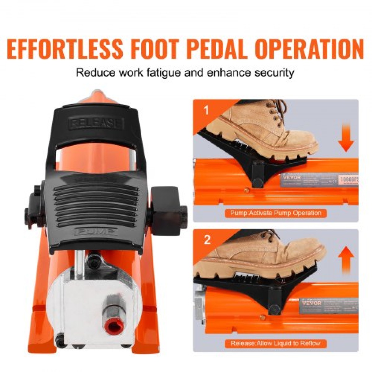 VEVOR 689 bar (10.000 PSI) Air Hydraulic Pump, 0,7 L (0,18 Gal) Reservoir, NPT 9,5mm (3/8 In) Oil Outlet, NPT 6,4mm (1/4 In), Metal Shell Air Actuated Treadle Foot Pump, for Preciment Equimental Machine