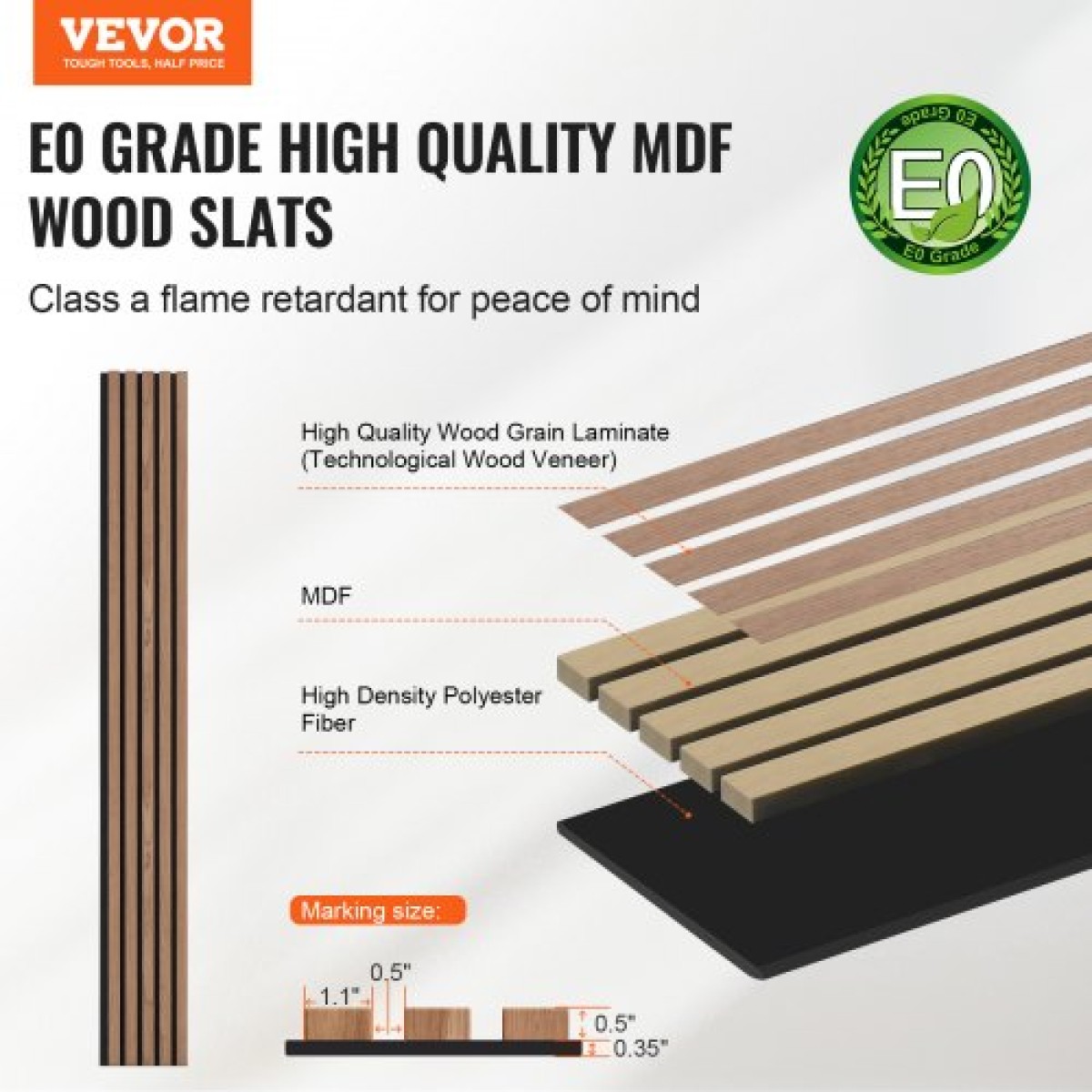 Ακουστικά πάνελ VEVOR Wood Slat, 7,9 x 94,5 ίντσες, ξύλινα πάνελ τοίχου MDF για μοντέρνο εσωτερικό τοίχο, πάνελ τοίχου από ψεύτικο ξύλο για κομψή διακόσμηση και μείωση θορύβου, καρυδιά