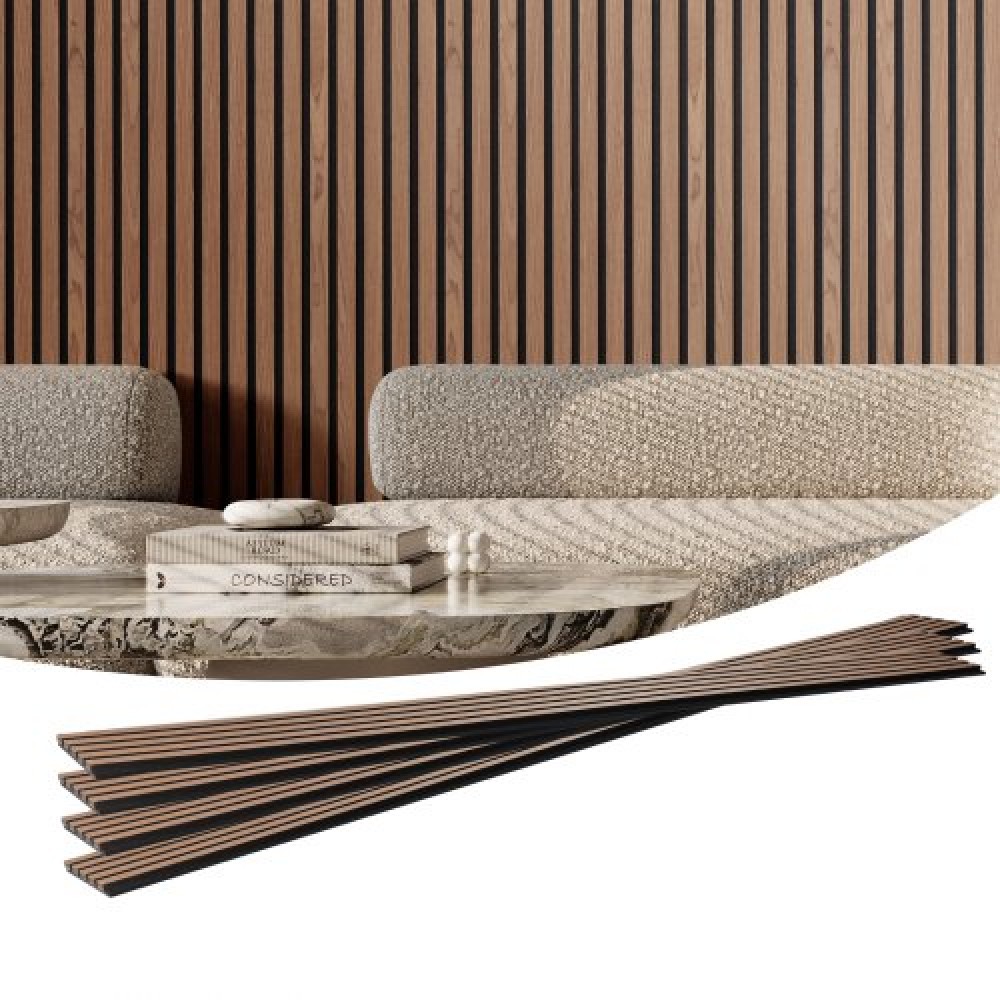 Ακουστικά πάνελ VEVOR Wood Slat, 7,9 x 94,5 ίντσες, ξύλινα πάνελ τοίχου MDF για μοντέρνο εσωτερικό τοίχο, πάνελ τοίχου από ψεύτικο ξύλο για κομψή διακόσμηση και μείωση θορύβου, καρυδιά