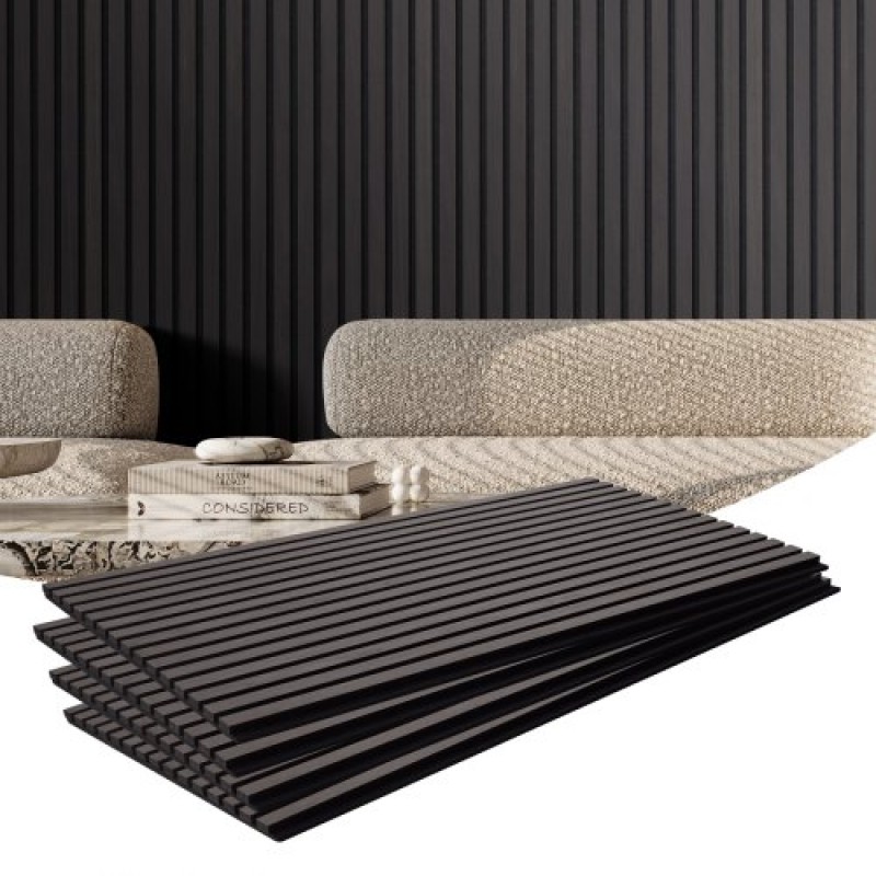 Ακουστικά πάνελ VEVOR Wood Slat, 23,6 x 47,2 ιντσών, ξύλινα πάνελ τοίχου MDF Accent για μοντέρνα εσωτερική διακόσμηση τοίχων, πάνελ τοίχου από ψεύτικο ξύλο για μείωση θορύβου, μαύρη δρυς