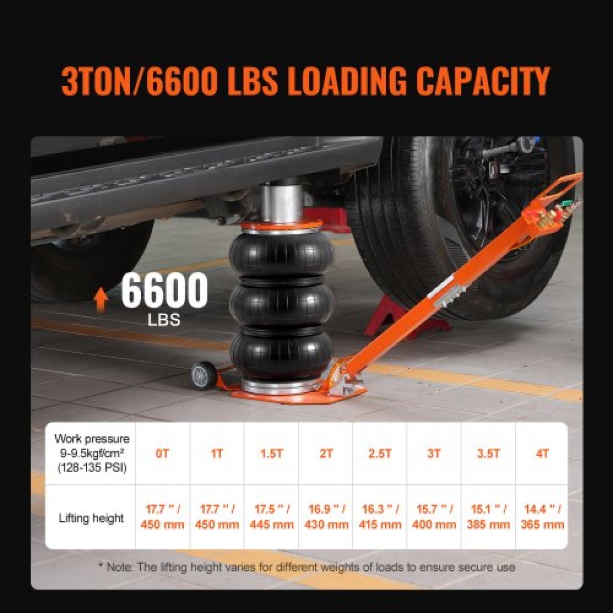 VEVOR Air Jack, 3 Ton/6600 lbs, 1-6S πνευματικός γρύλος ανύψωσης με ψηλή στήλη & ρυθμιζόμενη λαβή, συμπαγής, εύκολος στην ανύψωση και εξοικονόμηση χώρου με παχύ λαστιχένιο μαξιλαράκι, κατάλληλος για Sedan, SUV, Pickup Truck