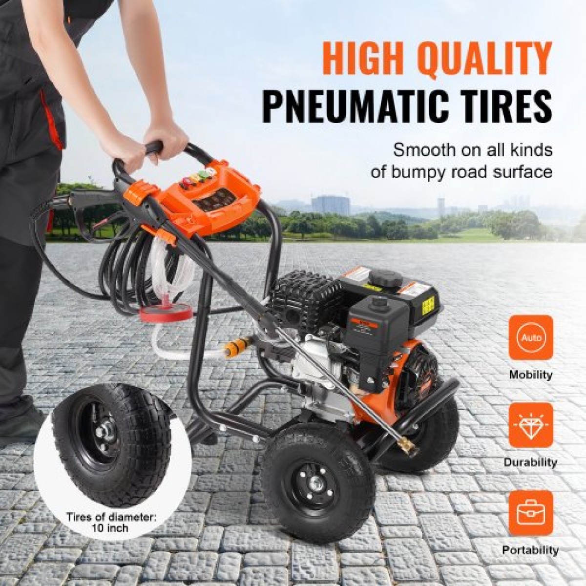 VEVOR Gas Pressure Washer, 3500 PSI 10L/min, 2,6 GPM Gas powered Pressure Washing with aluminium Pump, πιστόλι ψεκασμού και ράβδο επέκτασης, σετ 5 ακροφυσίων, για αυτοκίνητα, φράχτες, σπίτια, δρόμους, αίθρια, έπιπλα