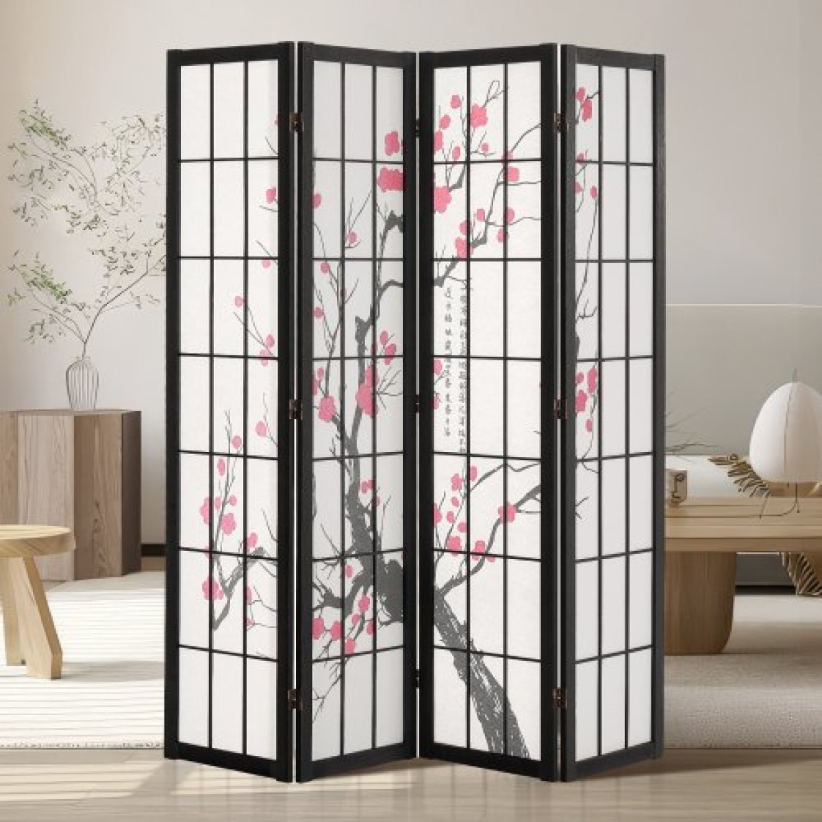 VEVOR Room Divider, Ιαπωνική οθόνη διαιρέτη δωματίων 4 πάνελ, Ξύλινη αναδιπλούμενη οθόνη ιδιωτικότητας εσωτερικού χώρου, ιαπωνικό χώρισμα φορητά διακοσμητικά διαχωριστικά, για διαχωρισμό δωματίων Home Office Εστιατόριο & Υπνοδωμάτιο