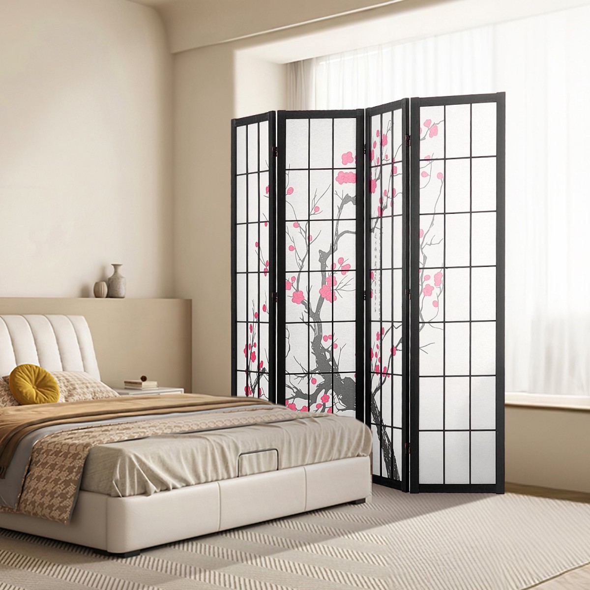 VEVOR Room Divider, Ιαπωνική οθόνη διαιρέτη δωματίων 4 πάνελ, Ξύλινη αναδιπλούμενη οθόνη ιδιωτικότητας εσωτερικού χώρου, ιαπωνικό χώρισμα φορητά διακοσμητικά διαχωριστικά, για διαχωρισμό δωματίων Home Office Εστιατόριο & Υπνοδωμάτιο