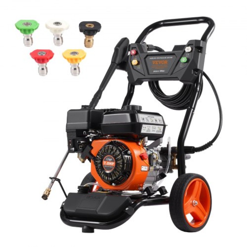VEVOR Gas Pressure Washer, 3950 PSI 10L/min, 2,6 GPM Gas powered Pressure Wash with Copper Pump, πιστόλι ψεκασμού και ράβδο επέκτασης, Σετ 5 ακροφυσίων, για αυτοκίνητα, φράχτες, σπίτια, δρόμους, αίθρια, κάθετη