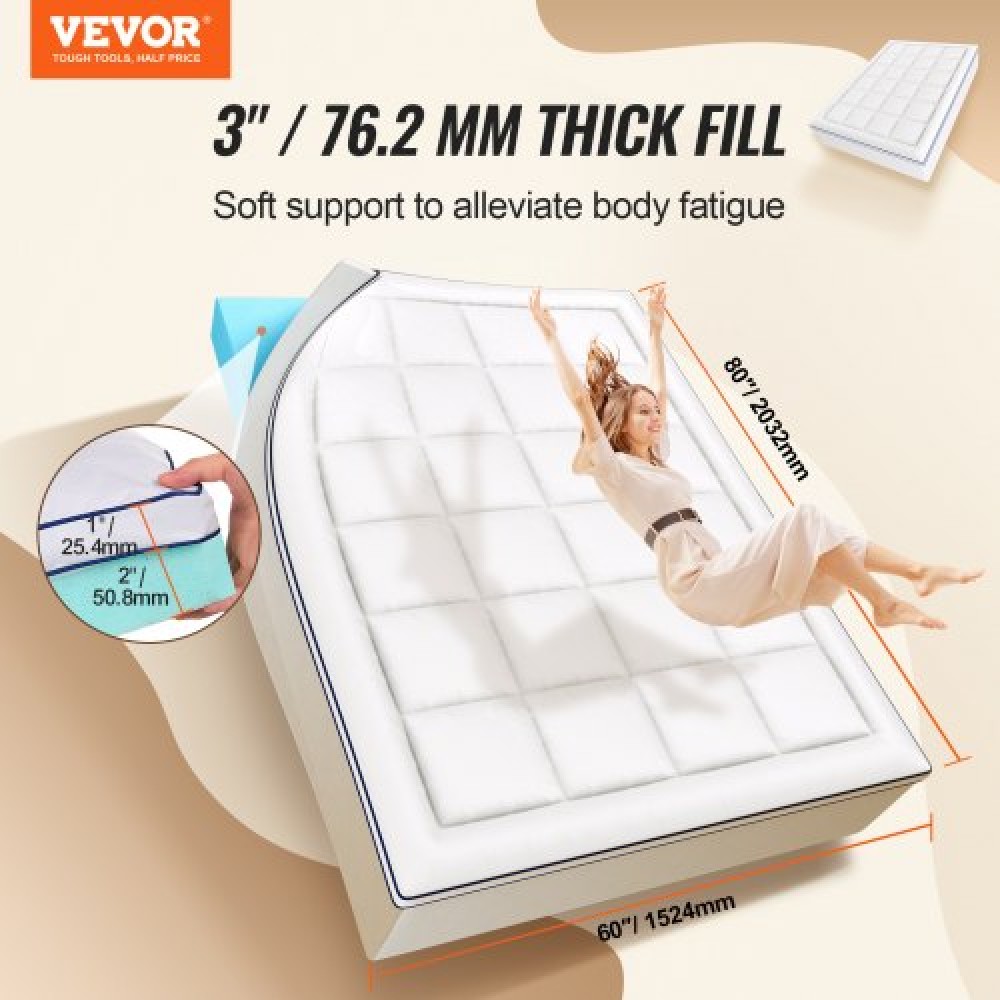 VEVOR Topper στρώματος Premium Memory Fiber Fill Queen 76,2 mm Πάχος 1524x2032x76,2 mm