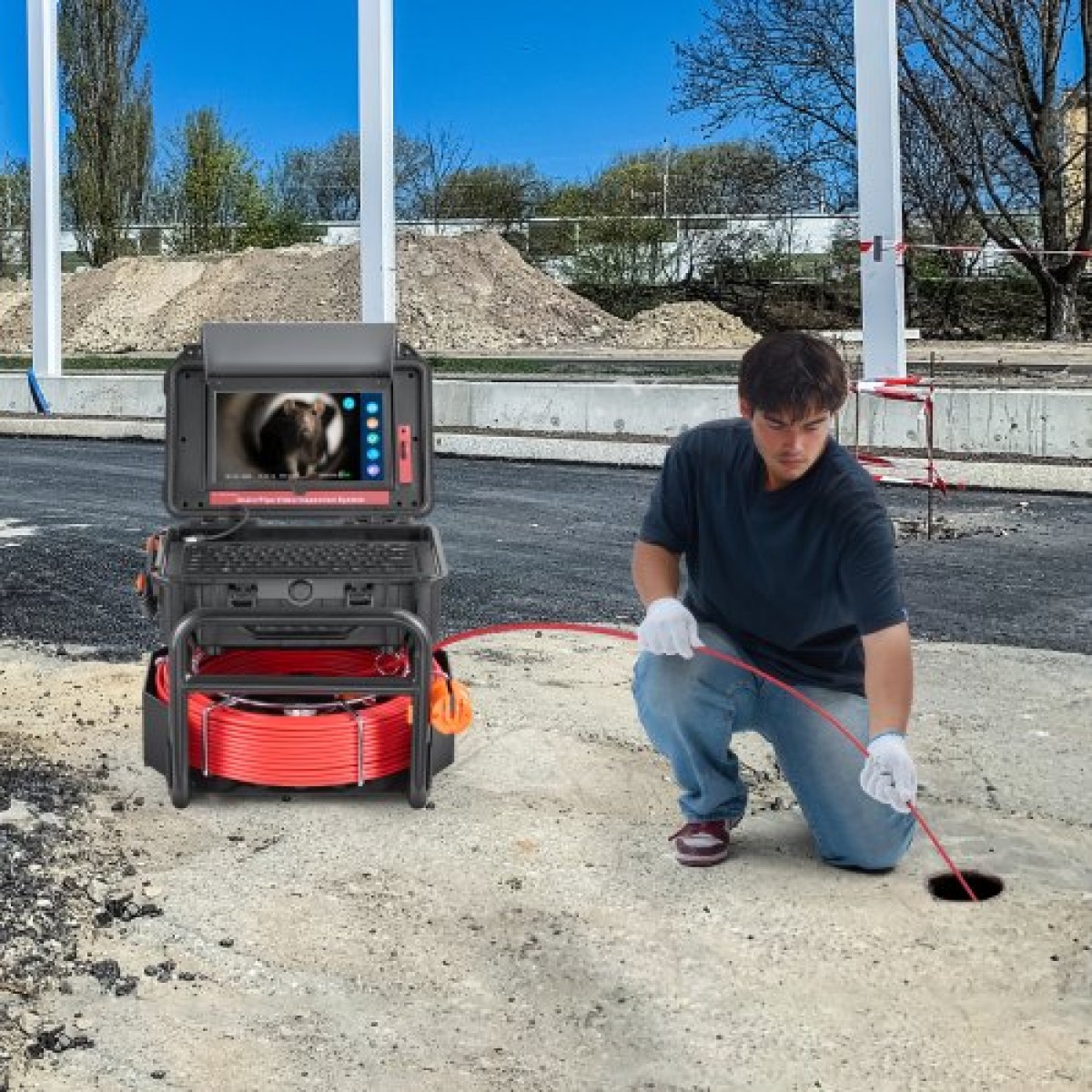VEVOR Sewer Camera, 165 ft/50m, Αυτοεπιπεδούμενη κάμερα αποστράγγισης με οθόνη αφής 10,1", πομπός 512 Hz & μετρητής απόστασης, IP67 Snake υδραυλική κάμερα με φώτα-12 LED, κάρτα 32 GB για σωλήνα αγωγού
