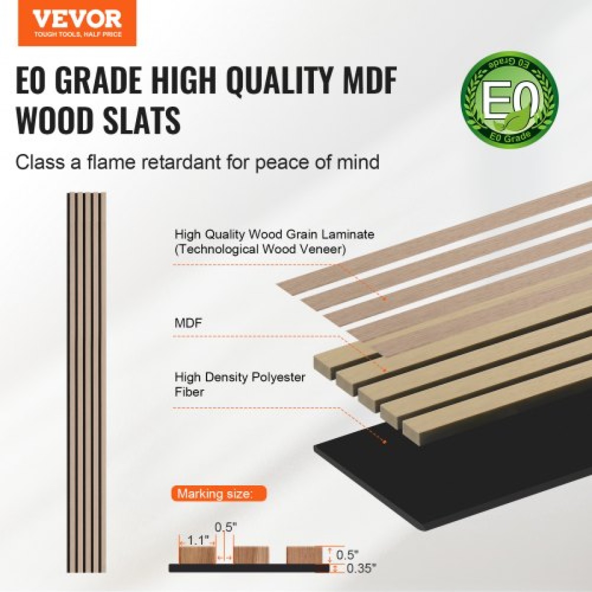 Ακουστικά πάνελ VEVOR Wood Slat, 7,9 x 94,5 ιντσών, MDF Accent Ξύλινα πάνελ τοίχου για μοντέρνα εσωτερική διακόσμηση τοίχων, πάνελ τοίχου από ψεύτικο ξύλο για μείωση θορύβου, ασημί ξύλο
