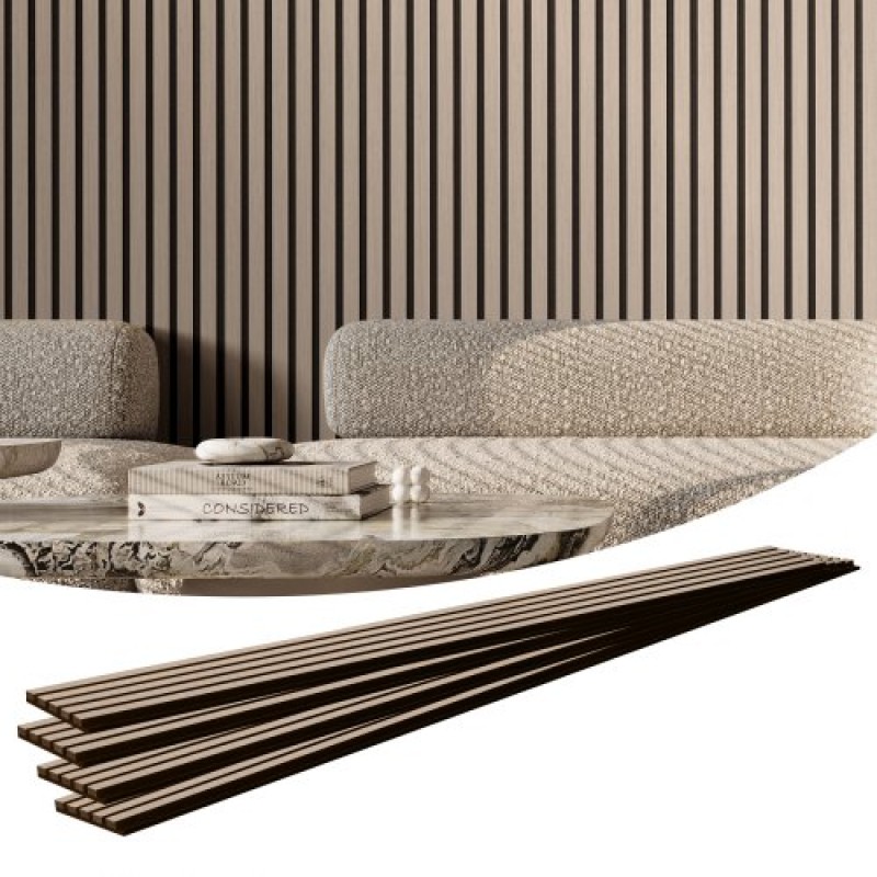 Ακουστικά πάνελ VEVOR Wood Slat, 7,9 x 94,5 ιντσών, MDF Accent Ξύλινα πάνελ τοίχου για μοντέρνα εσωτερική διακόσμηση τοίχων, πάνελ τοίχου από ψεύτικο ξύλο για μείωση θορύβου, ασημί ξύλο