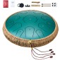 VEVOR Steel Tongue Drum, 14 in & 15 Notes, Rain Drum for Outside Garden, D Major Key, Tank Drum with 2 Mallets & Carry Bag, Hand Pan Drum Drum Percussion Instrument for Musical Education Yoga, Green