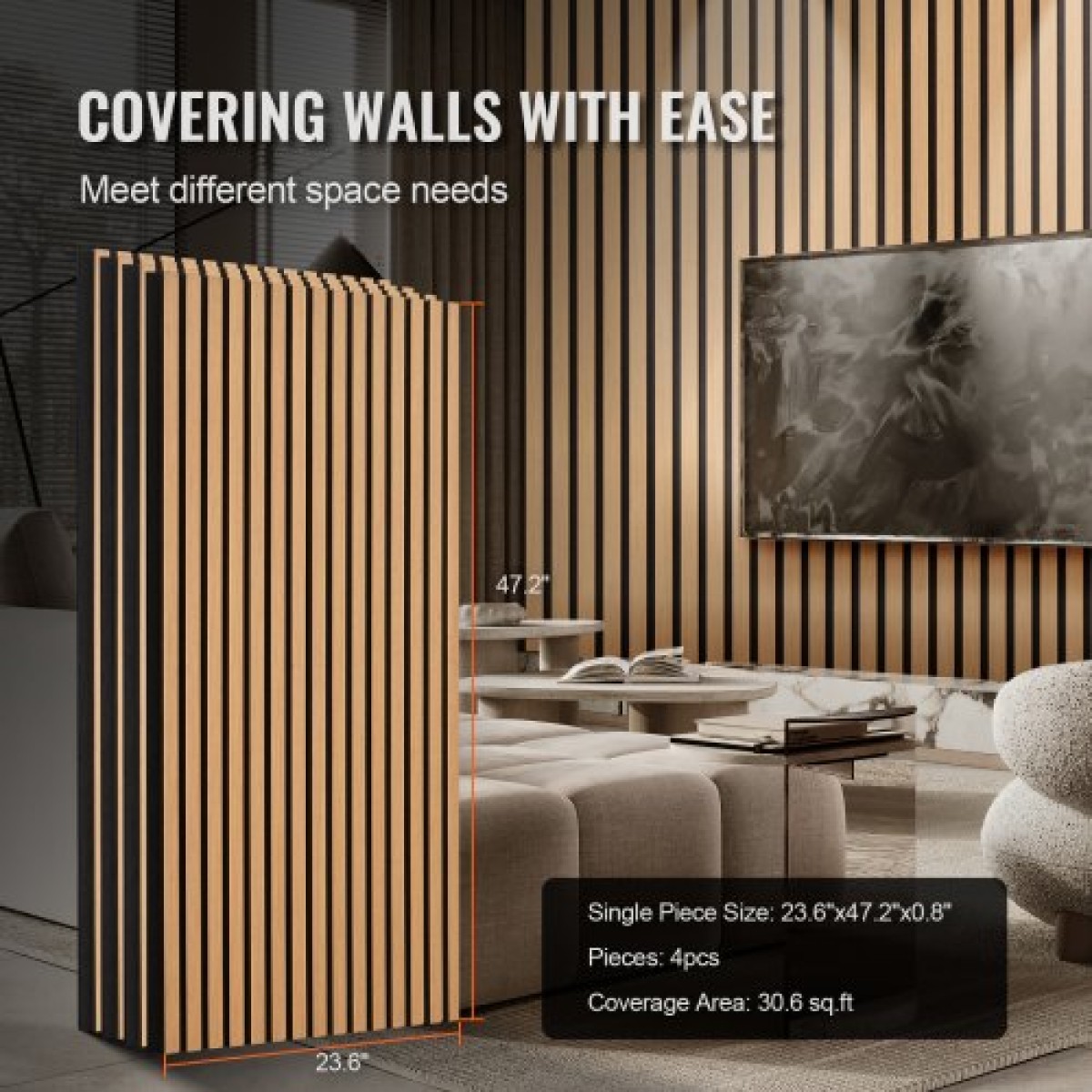 Ακουστικά πάνελ VEVOR Wood Slat, 23,6 x 47,2 ιντσών, MDF Accent Ξύλινα πάνελ τοίχου για μοντέρνα εσωτερική διακόσμηση τοίχων, πάνελ τοίχου από ψεύτικο ξύλο για μείωση θορύβου, ανοιχτόχρωμη δρυς