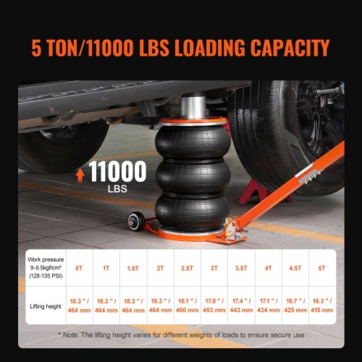 VEVOR Air Jack, 5 Ton/11000 lbs, Πνευματικός γρύλος ανύψωσης 4-10 S με ψηλή στήλη & ρυθμιζόμενη λαβή, γρύλος εύκολος στην ανύψωση & εξοικονόμηση χώρου με παχύ λαστιχένιο μαξιλαράκι, ταιριάζει για Sedan, SUV, φορτηγό pickup