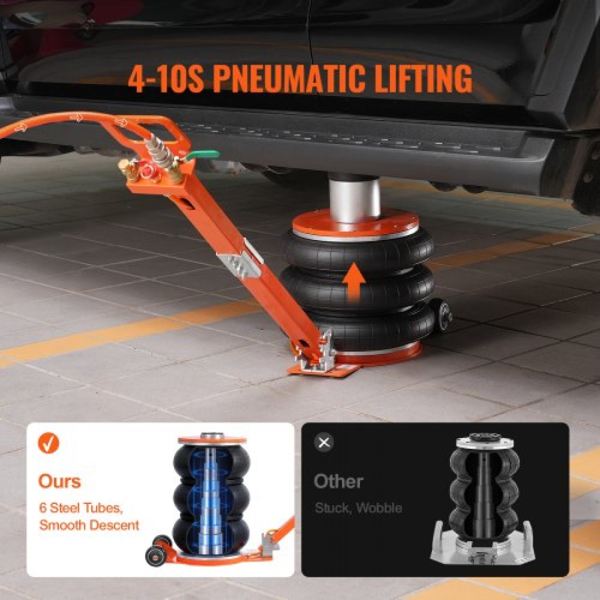 VEVOR Air Jack, 5 Ton/11000 lbs, Πνευματικός γρύλος ανύψωσης 4-10 S με ψηλή στήλη & ρυθμιζόμενη λαβή, γρύλος εύκολος στην ανύψωση & εξοικονόμηση χώρου με παχύ λαστιχένιο μαξιλαράκι, ταιριάζει για Sedan, SUV, φορτηγό pickup