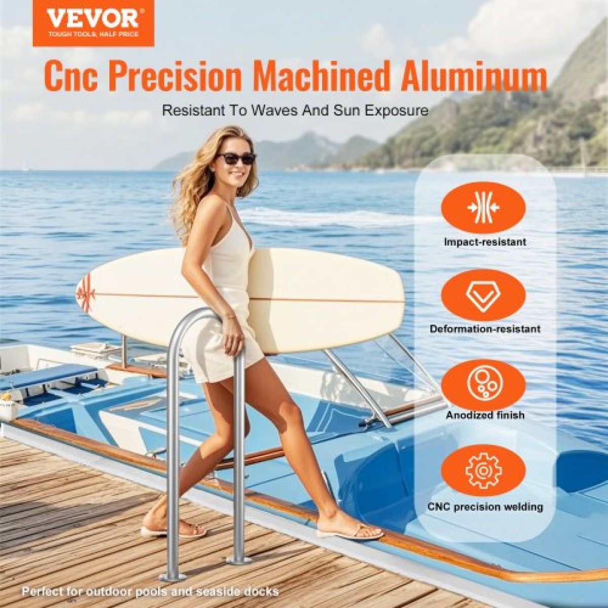 Κιγκλίδωμα πισίνας VEVOR, κιγκλίδωμα πισίνας 36 x 13 ιντσών, αλουμίνιο με βάση για εσωτερικές/εξωτερικές πισίνες, ανθρωποποιημένο κιγκλίδωμα ασφαλείας πισίνας για καταστρώματα, αντισκωριακή λαβή με αξεσουάρ για αποβάθρες σπα