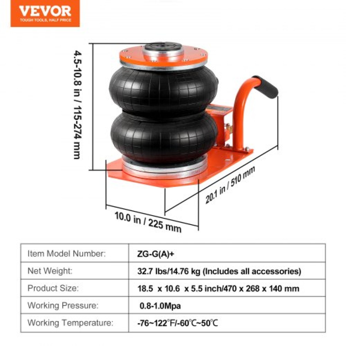 VEVOR Air Jack 3 Ton/2993,7 kg Πνευματικός γρύλος με ψηλή κολόνα για Sedan