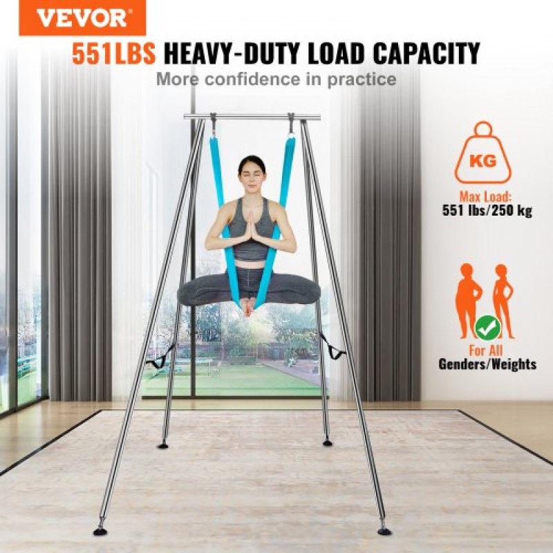 VEVOR Aerial Yoga Frame & Yoga Hammock, Professional Yoga Stand Swing ύψους 9,67 ποδιών, συνοδεύεται από εναέρια αιώρα 13,1 Yards, Μέγιστη χωρητικότητα φορτίου 551,15 lbs Εξέδρα γιόγκα για εσωτερικούς εξωτερικούς χώρους Aerial Yoga, μπλε