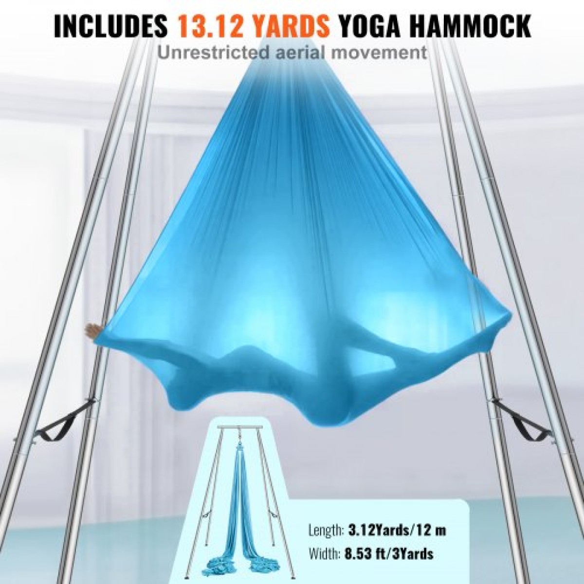 VEVOR Aerial Yoga Frame & Yoga Hammock, Professional Yoga Stand Swing ύψους 9,67 ποδιών, συνοδεύεται από εναέρια αιώρα 13,1 Yards, Μέγιστη χωρητικότητα φορτίου 551,15 lbs Εξέδρα γιόγκα για εσωτερικούς εξωτερικούς χώρους Aerial Yoga, μπλε