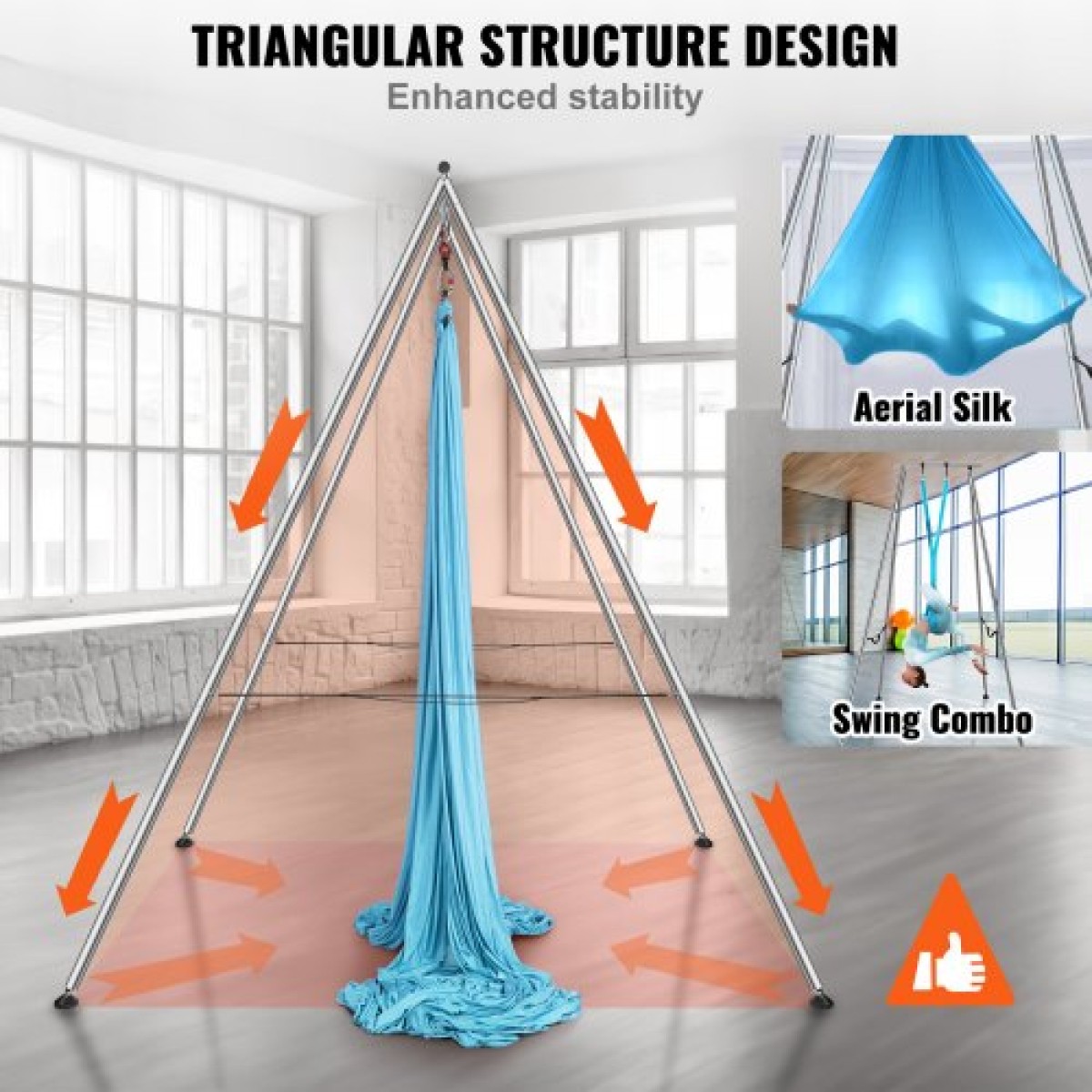VEVOR Aerial Yoga Frame & Yoga Hammock, Professional Yoga Stand Swing ύψους 9,67 ποδιών, συνοδεύεται από εναέρια αιώρα 13,1 Yards, Μέγιστη χωρητικότητα φορτίου 551,15 lbs Εξέδρα γιόγκα για εσωτερικούς εξωτερικούς χώρους Aerial Yoga, μπλε