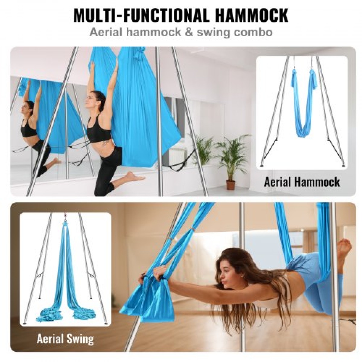 VEVOR Aerial Yoga Frame & Yoga Hammock, Professional Yoga Stand Swing ύψους 9,67 ποδιών, συνοδεύεται από εναέρια αιώρα 13,1 Yards, Μέγιστη χωρητικότητα φορτίου 551,15 lbs Εξέδρα γιόγκα για εσωτερικούς εξωτερικούς χώρους Aerial Yoga, μπλε