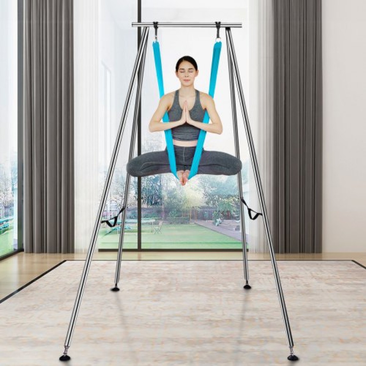 VEVOR Aerial Yoga Frame & Yoga Hammock, Professional Yoga Stand Swing ύψους 9,67 ποδιών, συνοδεύεται από εναέρια αιώρα 13,1 Yards, Μέγιστη χωρητικότητα φορτίου 551,15 lbs Εξέδρα γιόγκα για εσωτερικούς εξωτερικούς χώρους Aerial Yoga, μπλε
