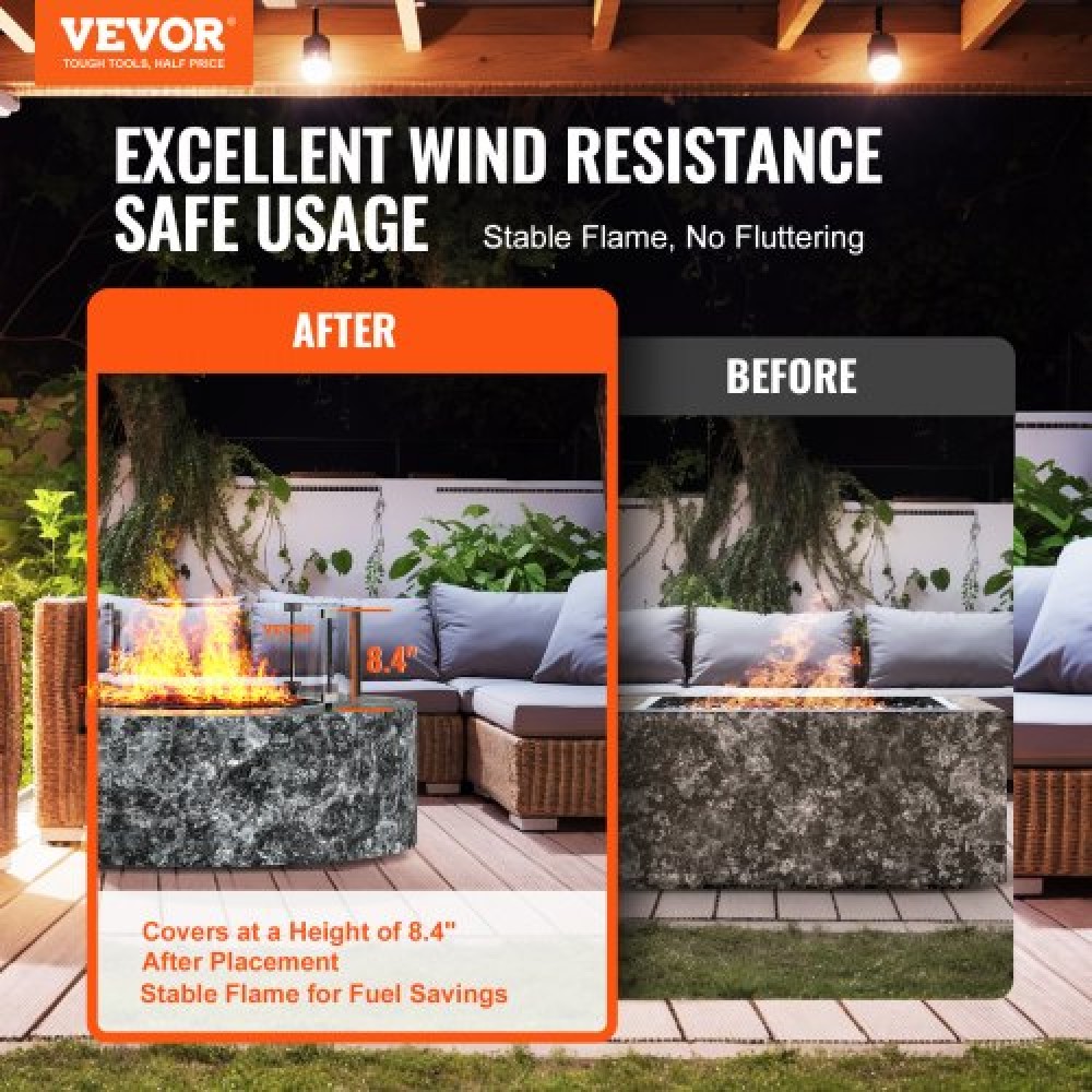 VEVOR Fire Pit Wind Guard, 740 x 214mm Round Glass Flame Shield, 6mm Thick Fire Table Accessory, Clear Tempered Glass Flame Guard for Propane, Gas, Outdoor, Patio, Backyard